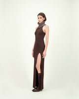 SCOVILLE DRESS BROWN W WOOL COLLAR