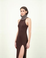 SCOVILLE DRESS BROWN W WOOL COLLAR