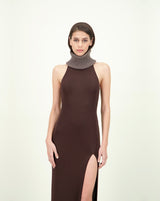 SCOVILLE DRESS BROWN W WOOL COLLAR