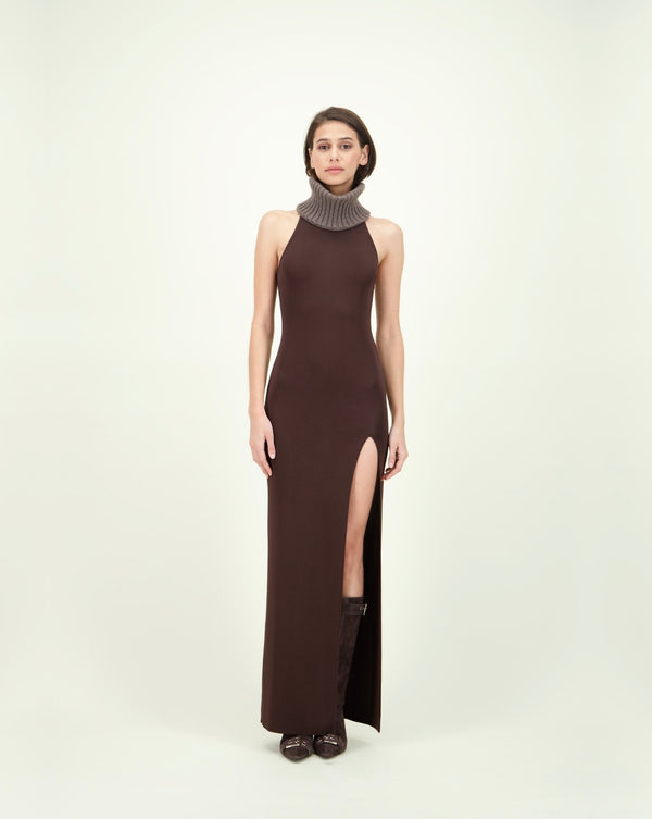 SCOVILLE DRESS BROWN W WOOL COLLAR