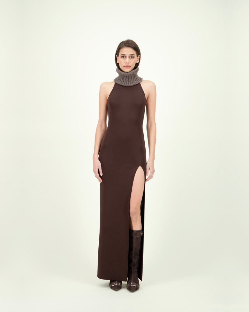 SCOVILLE DRESS BROWN W WOOL COLLAR