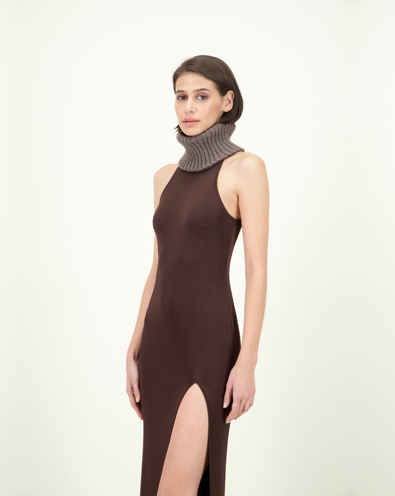 SCOVILLE DRESS BROWN W WOOL COLLAR