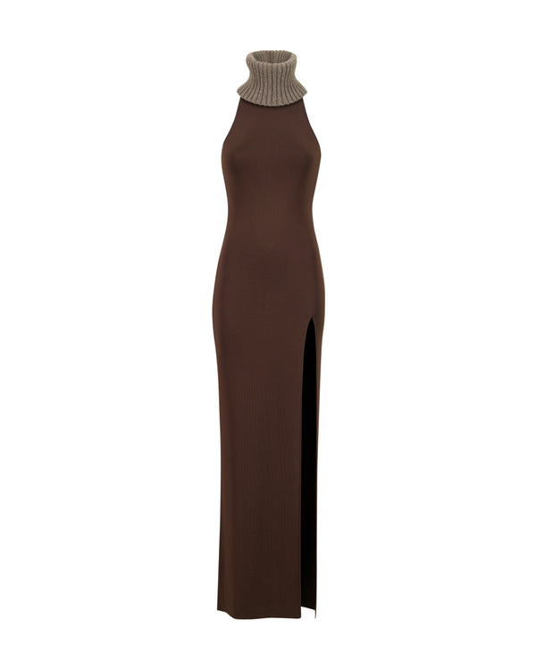 SCOVILLE DRESS BROWN W WOOL COLLAR